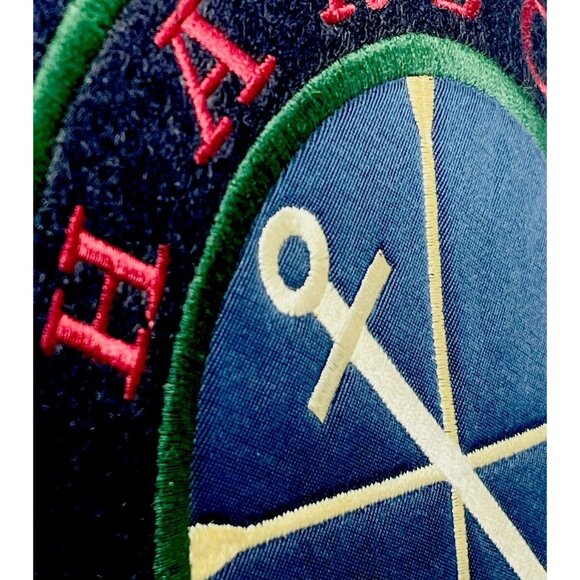 Navy Bar Harbor 1990 Wool Embroidered Star Anchor Ore Throw Pillow 14” - Picture 7 of 8